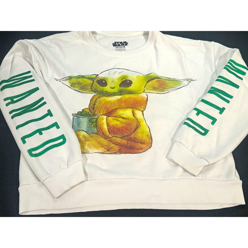 Star Wars Grogu Baby Yoda Wanted Cropped Sweatshirt Juniors XL 15-17
